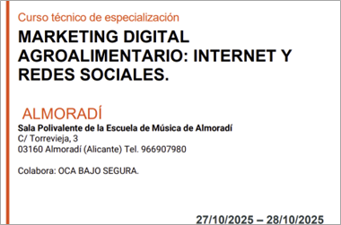 MARKETING DIGITAL AGROALIMENTARIO: INTERNET Y REDES SOCIALES (del 27 al 28.10.20258)